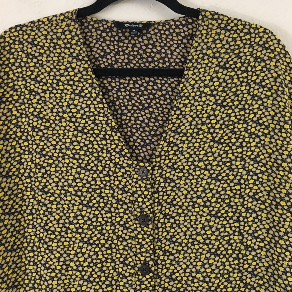 Madewell Easy Bitsy Floral Midi Dress Petite Small Yellow Spring Relaxed Fit - Picture 10 of 12